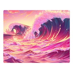 Ai Generated Waves Ocean Sea Tsunami Nautical Red Yellow Premium Plush Fleece Blanket (large) by Ravend