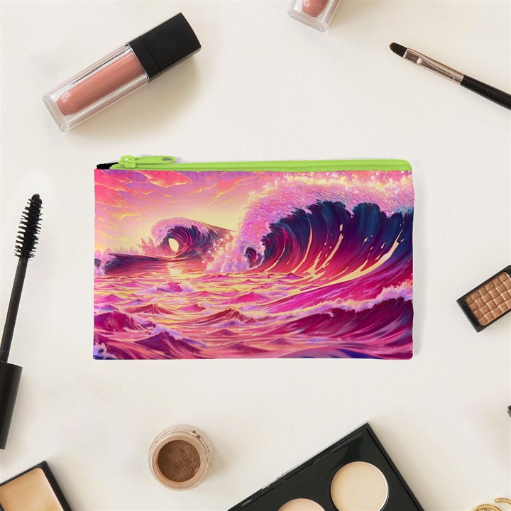 Ai Generated Waves Ocean Sea Tsunami Nautical Red Yellow Cosmetic Bag (XS)