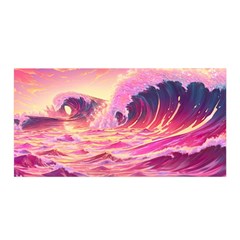 Ai Generated Waves Ocean Sea Tsunami Nautical Red Yellow Satin Wrap 35  X 70  by Ravend