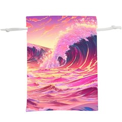 Ai Generated Waves Ocean Sea Tsunami Nautical Red Yellow Lightweight Drawstring Pouch (xl) by Ravend