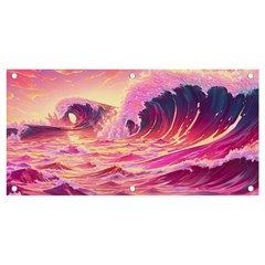 Ai Generated Waves Ocean Sea Tsunami Nautical Red Yellow Banner And Sign 4  X 2  by Ravend