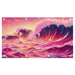 Ai Generated Waves Ocean Sea Tsunami Nautical Red Yellow Banner And Sign 7  X 4  by Ravend