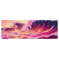 Ai Generated Waves Ocean Sea Tsunami Nautical Red Yellow Banner And Sign 12  X 4  by Ravend