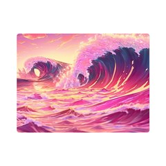 Ai Generated Waves Ocean Sea Tsunami Nautical Red Yellow One Side Premium Plush Fleece Blanket (mini) by Ravend