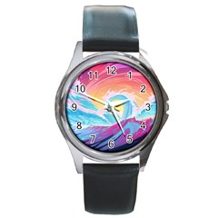 Ai Generated Waves Ocean Sea Tsunami Nautical Round Metal Watch by Ravend