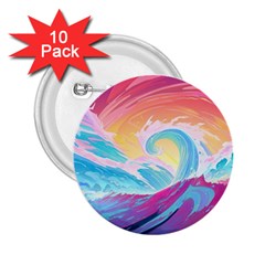 Ai Generated Waves Ocean Sea Tsunami Nautical 2 25  Buttons (10 Pack)  by Ravend