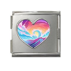 Ai Generated Waves Ocean Sea Tsunami Nautical Mega Link Heart Italian Charm (18mm) by Ravend