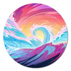 Ai Generated Waves Ocean Sea Tsunami Nautical Magnet 5  (round) by Ravend