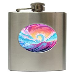 Ai Generated Waves Ocean Sea Tsunami Nautical Hip Flask (6 Oz) by Ravend