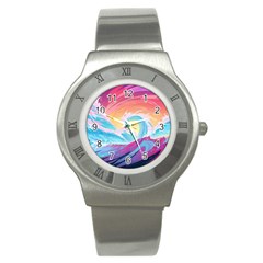 Ai Generated Waves Ocean Sea Tsunami Nautical Stainless Steel Watch by Ravend