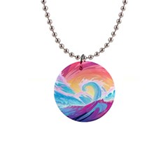 Ai Generated Waves Ocean Sea Tsunami Nautical 1  Button Necklace by Ravend