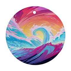 Ai Generated Waves Ocean Sea Tsunami Nautical Round Ornament (two Sides) by Ravend