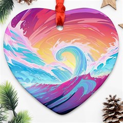 Ai Generated Waves Ocean Sea Tsunami Nautical Heart Ornament (two Sides) by Ravend