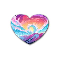 Ai Generated Waves Ocean Sea Tsunami Nautical Rubber Heart Coaster (4 Pack) by Ravend