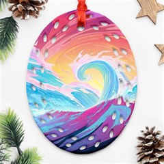 Ai Generated Waves Ocean Sea Tsunami Nautical Ornament (oval Filigree) by Ravend