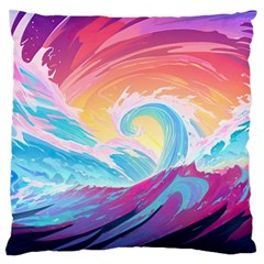 Ai Generated Waves Ocean Sea Tsunami Nautical Large Premium Plush Fleece Cushion Case (two Sides) by Ravend