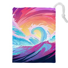 Ai Generated Waves Ocean Sea Tsunami Nautical Drawstring Pouch (5xl) by Ravend