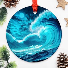 Ai Generated Waves Ocean Sea Tsunami Nautical Sea Ornament (round) by Ravend