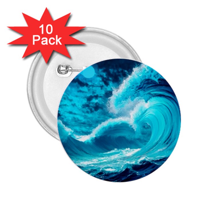 Ai Generated Waves Ocean Sea Tsunami Nautical Sea 2.25  Buttons (10 pack) 