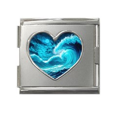 Ai Generated Waves Ocean Sea Tsunami Nautical Sea Mega Link Heart Italian Charm (18mm) by Ravend