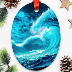 Ai Generated Waves Ocean Sea Tsunami Nautical Sea Oval Ornament (two Sides) by Ravend