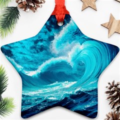 Ai Generated Waves Ocean Sea Tsunami Nautical Sea Star Ornament (two Sides) by Ravend