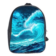 Ai Generated Waves Ocean Sea Tsunami Nautical Sea School Bag (large) by Ravend