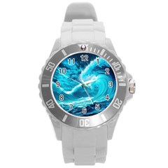 Ai Generated Waves Ocean Sea Tsunami Nautical Sea Round Plastic Sport Watch (l) by Ravend