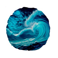 Ai Generated Waves Ocean Sea Tsunami Nautical Sea Standard 15  Premium Round Cushions by Ravend