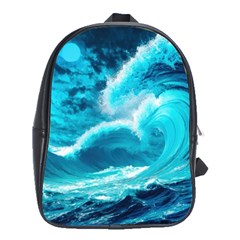 Ai Generated Waves Ocean Sea Tsunami Nautical Sea School Bag (xl) by Ravend