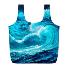 Ai Generated Waves Ocean Sea Tsunami Nautical Sea Full Print Recycle Bag (l) by Ravend