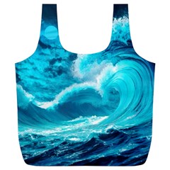 Ai Generated Waves Ocean Sea Tsunami Nautical Sea Full Print Recycle Bag (xl) by Ravend