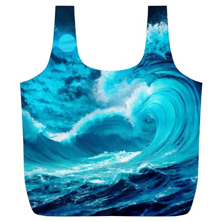 Ai Generated Waves Ocean Sea Tsunami Nautical Sea Full Print Recycle Bag (XL)