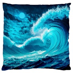 Ai Generated Waves Ocean Sea Tsunami Nautical Sea Large Premium Plush Fleece Cushion Case (two Sides) by Ravend