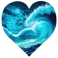 Ai Generated Waves Ocean Sea Tsunami Nautical Sea Wooden Puzzle Heart by Ravend