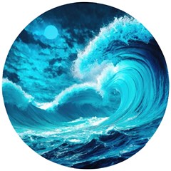 Ai Generated Waves Ocean Sea Tsunami Nautical Sea Wooden Puzzle Round by Ravend