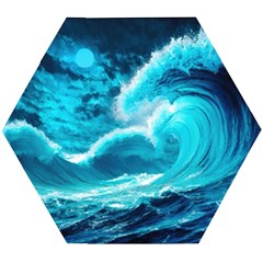 Ai Generated Waves Ocean Sea Tsunami Nautical Sea Wooden Puzzle Hexagon by Ravend