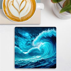 Ai Generated Waves Ocean Sea Tsunami Nautical Sea Uv Print Square Tile Coaster  by Ravend