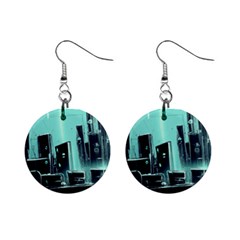 Buildings City Urban Destruction Background Mini Button Earrings by Ravend