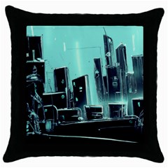 Buildings City Urban Destruction Background Throw Pillow Case (black) by Ravend