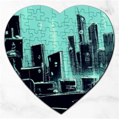 Buildings City Urban Destruction Background Jigsaw Puzzle (heart) by Ravend