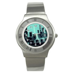 Buildings City Urban Destruction Background Stainless Steel Watch by Ravend