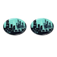 Buildings City Urban Destruction Background Cufflinks (oval) by Ravend