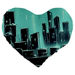 Buildings City Urban Destruction Background Large 19  Premium Heart Shape Cushions by Ravend