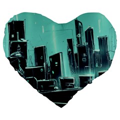 Buildings City Urban Destruction Background Large 19  Premium Flano Heart Shape Cushions by Ravend