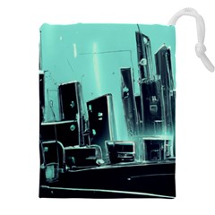 Buildings City Urban Destruction Background Drawstring Pouch (5xl) by Ravend