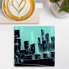 Buildings City Urban Destruction Background Uv Print Square Tile Coaster  by Ravend