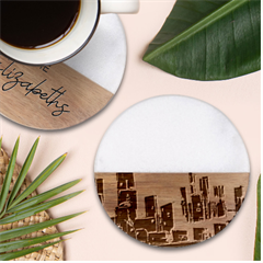 Buildings City Urban Destruction Background Classic Marble Wood Coaster (round) 