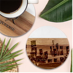 Buildings City Urban Destruction Background Marble Wood Coaster (round)