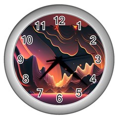 Fire Flame Burn Hot Heat Light Burning Orange Wall Clock (silver) by Ravend